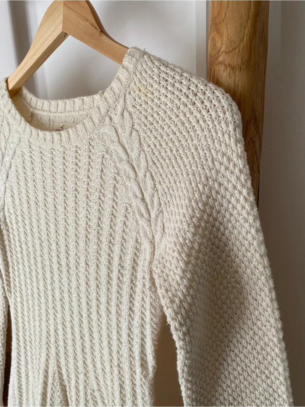 Hollister Cream Cable Knit Textured Sweater Mini Dress Sz XS Long Sleeves Boho